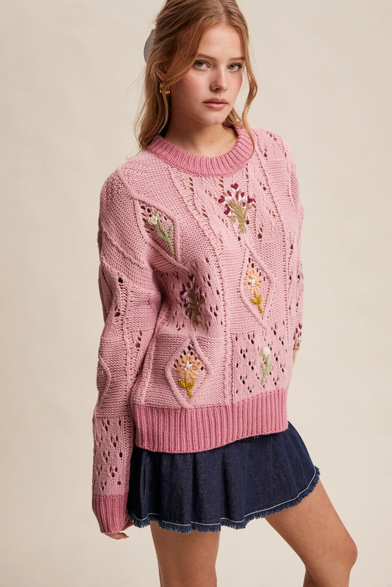 Floral Embroidered Knit Sweater