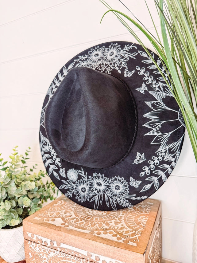 Floral Print Hat -Black