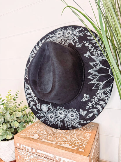 Floral Print Hat -Black