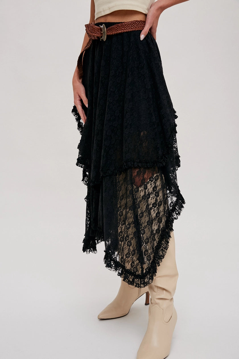 Lace Tiered Midi Skirt