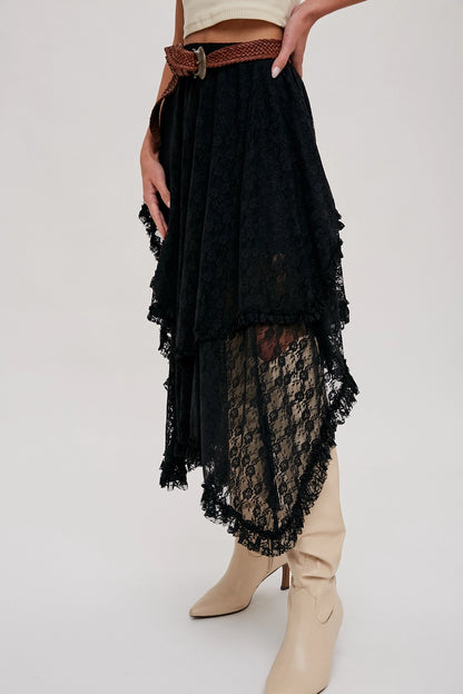 Lace Tiered Midi Skirt