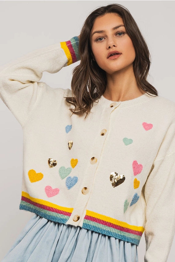 Embroidered Hearts Rainbow Cardigan