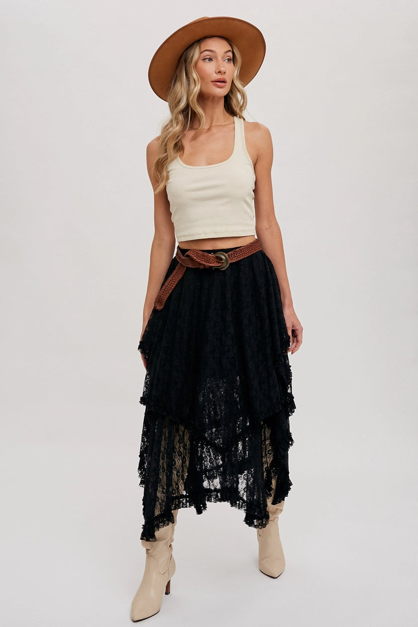 Lace Tiered Midi Skirt