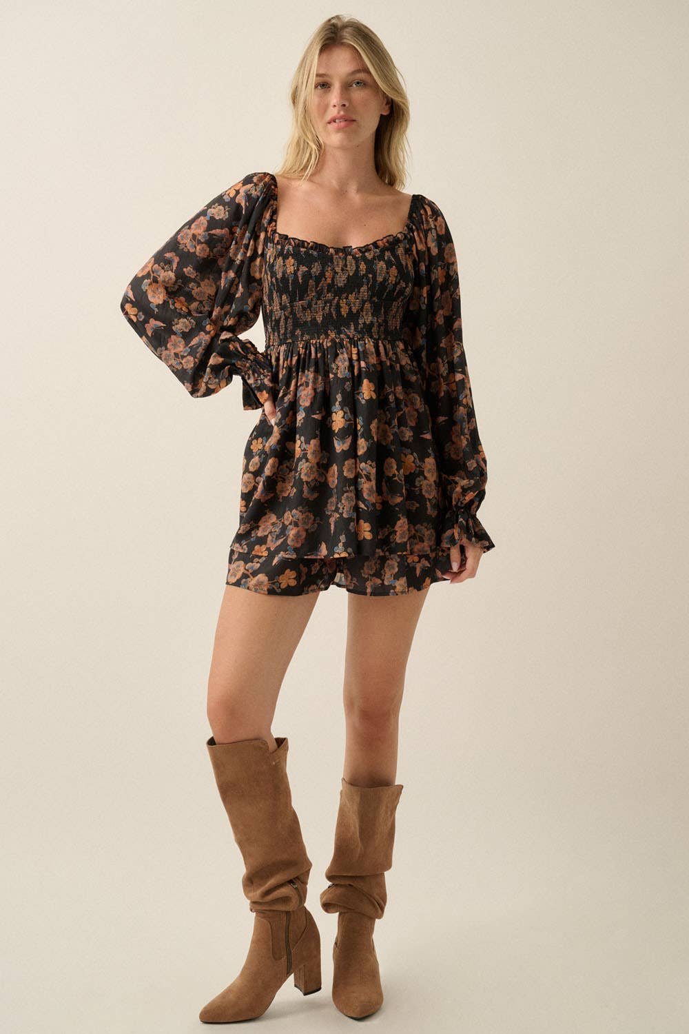 Floral Smocked Tiered Romper
