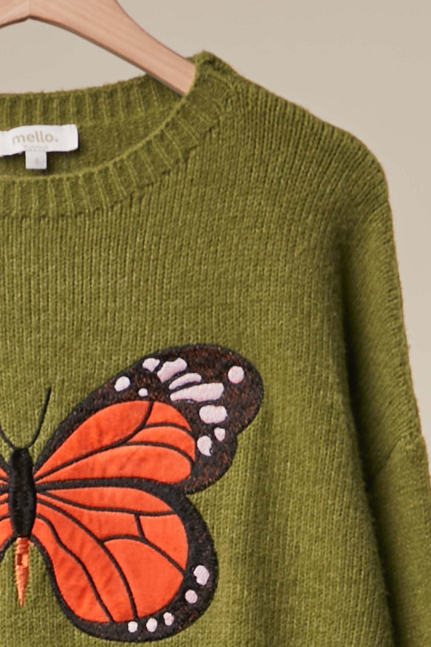 Olive Mariposa Embroidered Sweater