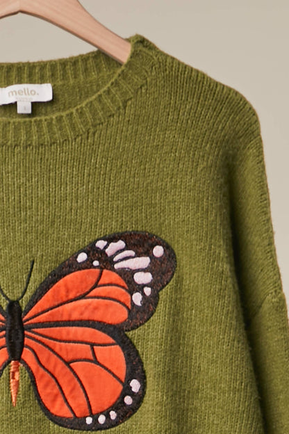 Olive Mariposa Embroidered Sweater
