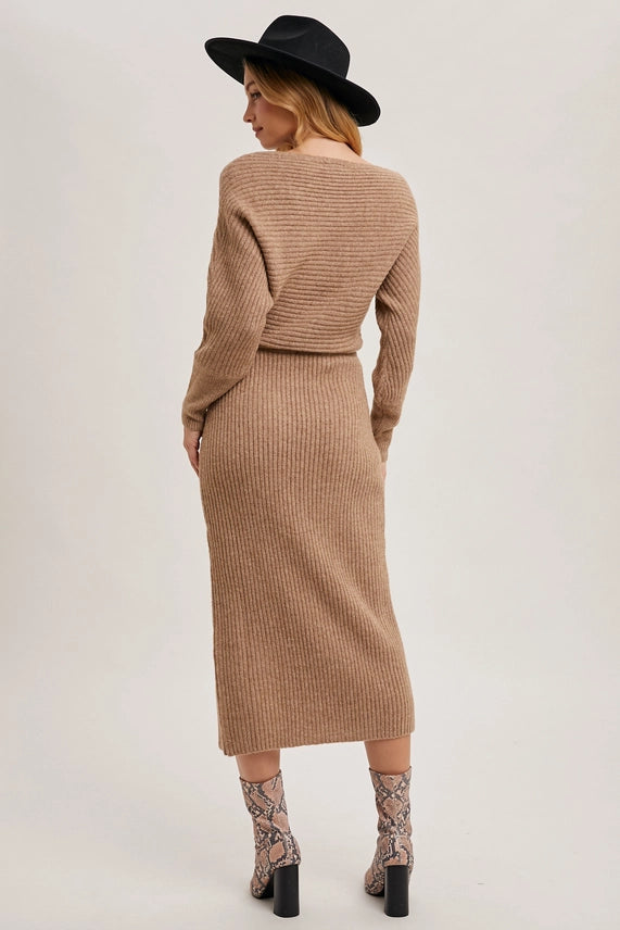 Modern Muse One-Shoulder Slit Knit Midi Dress
