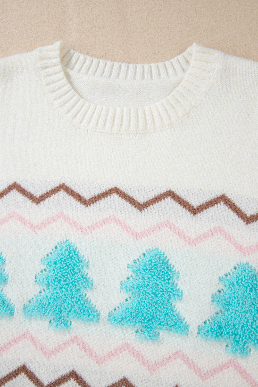 Tree Ribbed Trim Drop Shoulder Sweater