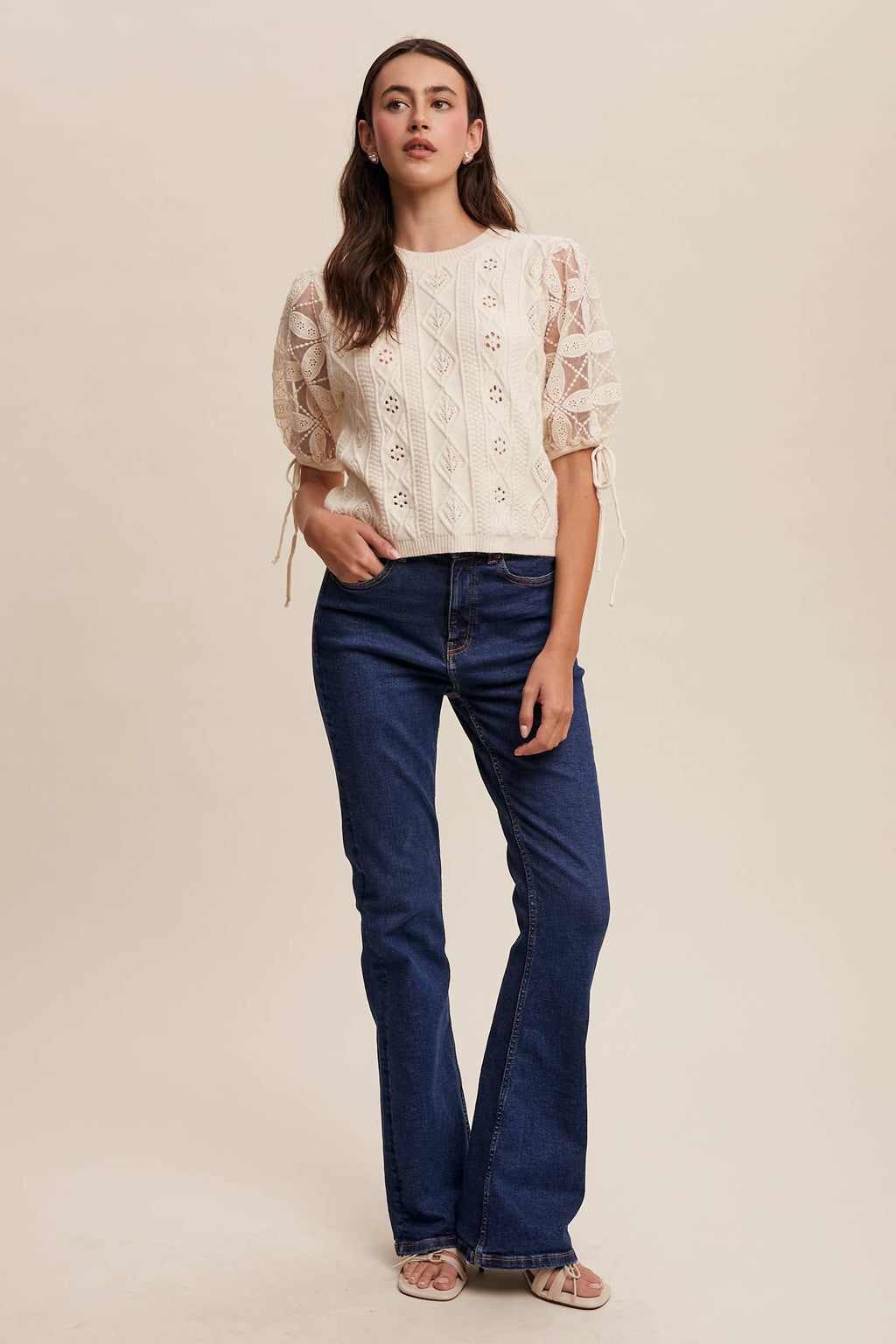 Amelie Eyelet Puff Sleeve Knit Top