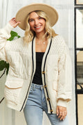Button Down Quilted Sweater Cardigan