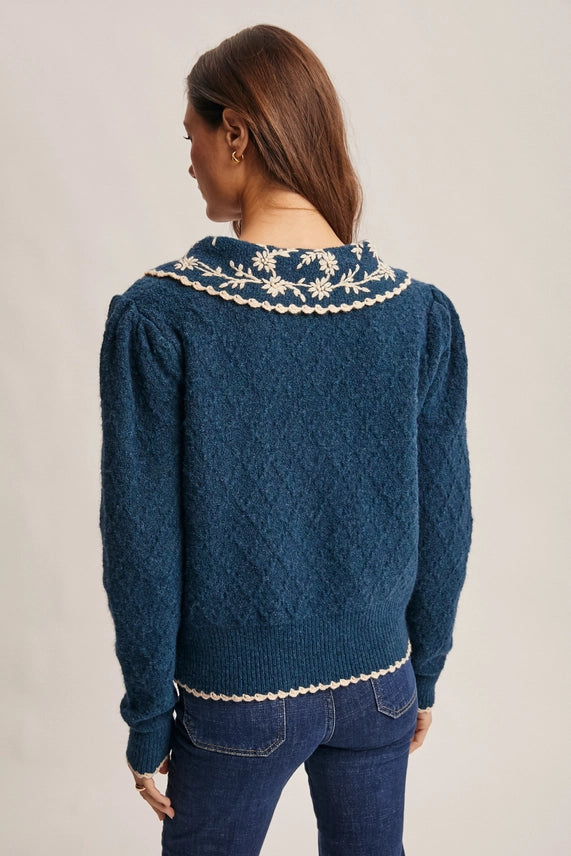 Daisy Embroidered Collar Knit Sweater