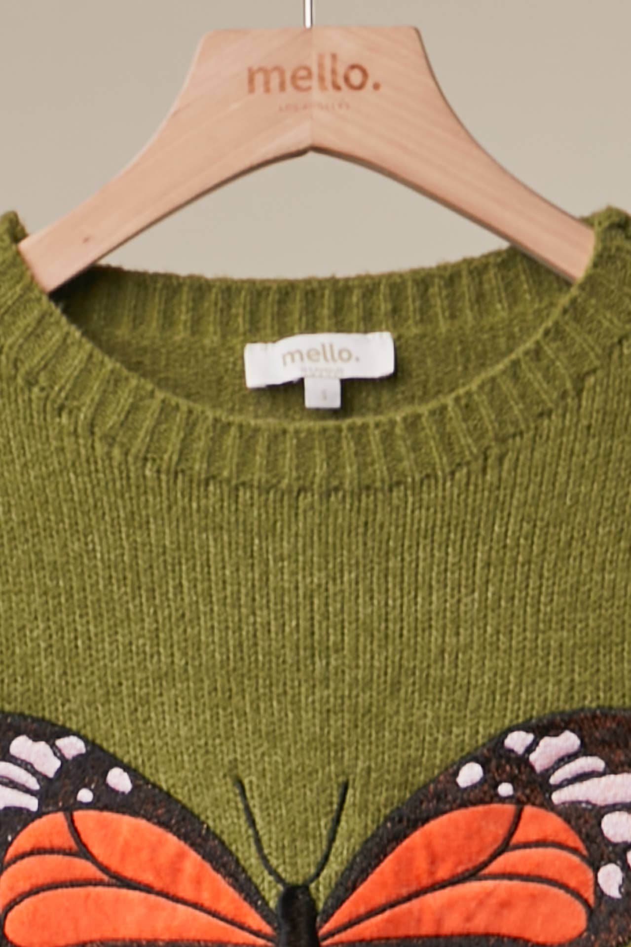 Olive Mariposa Embroidered Sweater