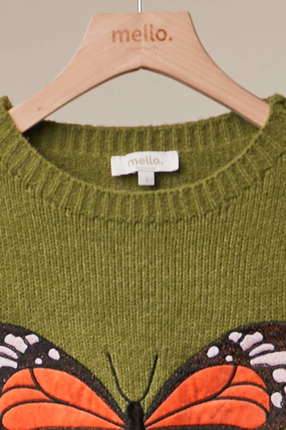 Olive Mariposa Embroidered Sweater