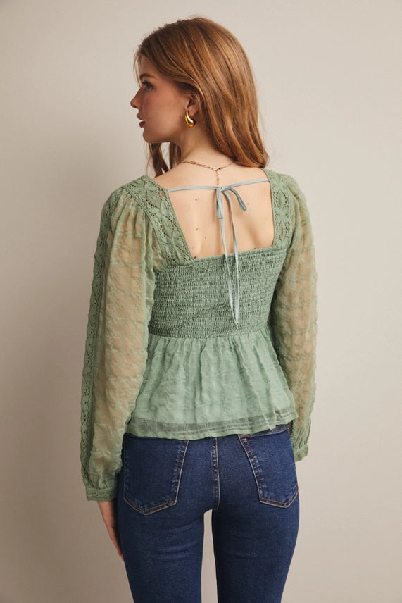 Lace Peplum Long Sleeve Blouse