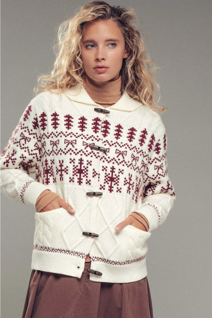 Fair Isle Toggle Knit Cardigan