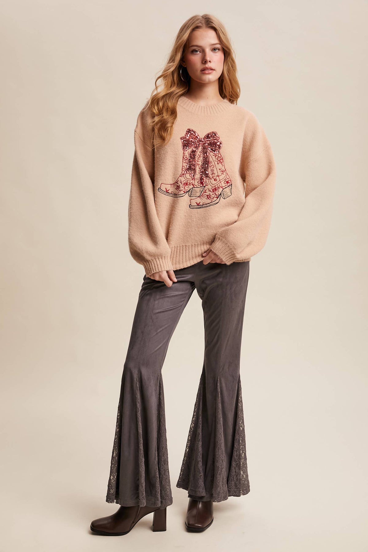 Nashville Sparkle Cowboy Boot Sweater