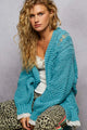 V neck lace trim solid acrylic sweater open cardigan