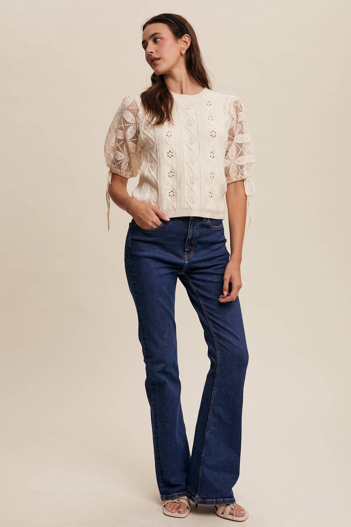 Amelie Eyelet Puff Sleeve Knit Top