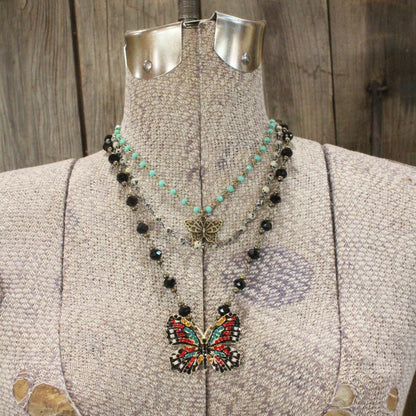 Spread Your Wings Black Butterfly Layered Necklace