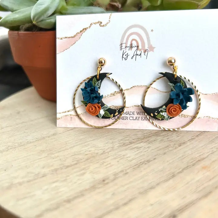 Dark Floral Moons Earrings