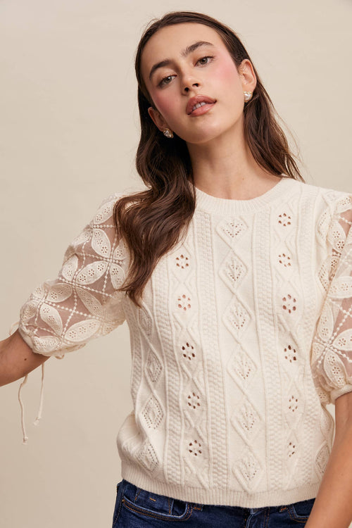 Amelie Eyelet Puff Sleeve Knit Top