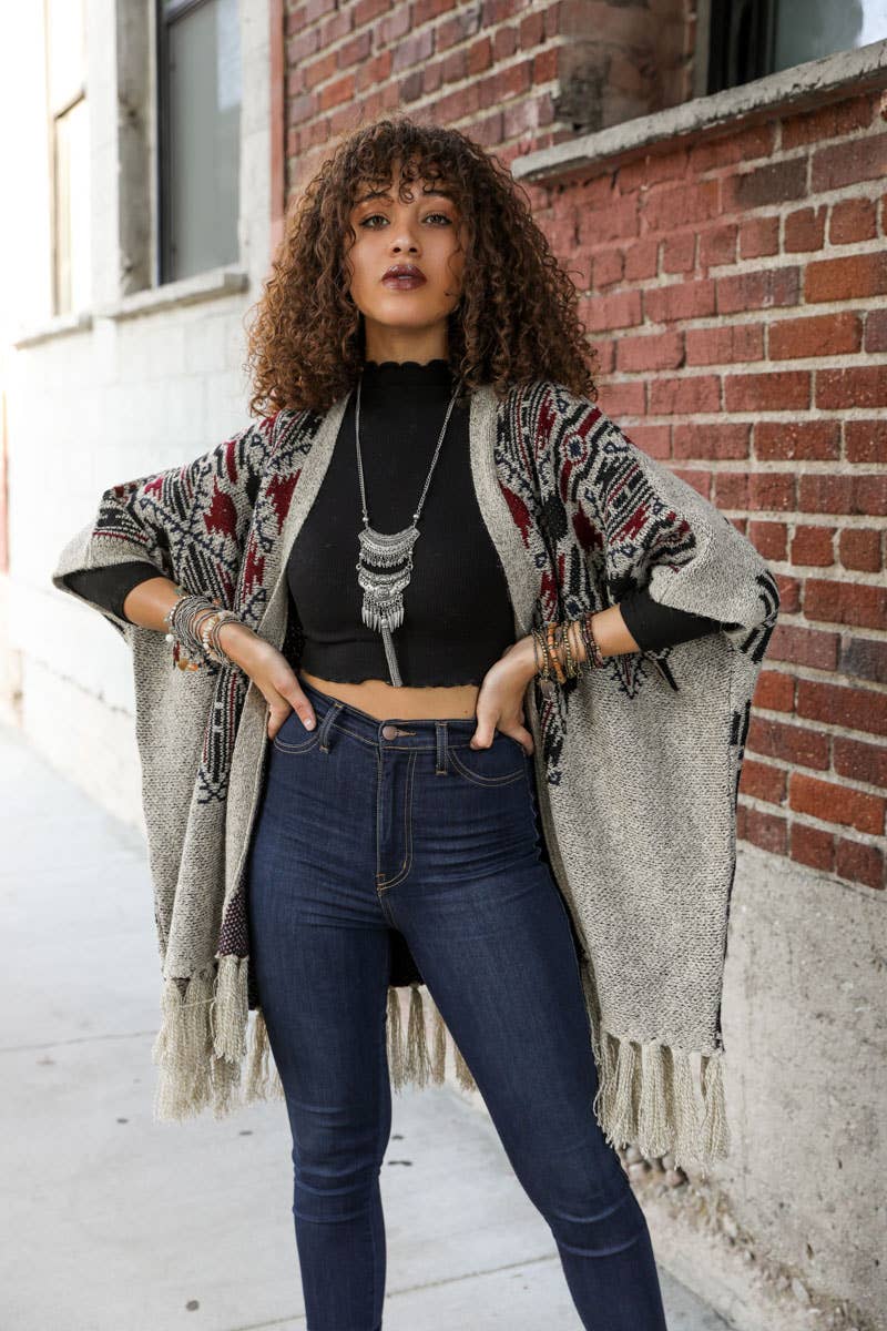 Cozy Heather Argyle Knit Ruana