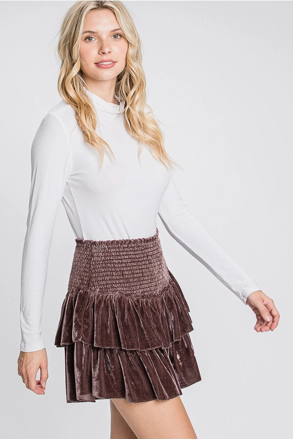Velvet Mini Skort-Mocha