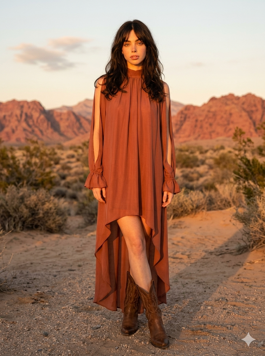 Autumn Radiance Taupe High-Low Maxi Dress