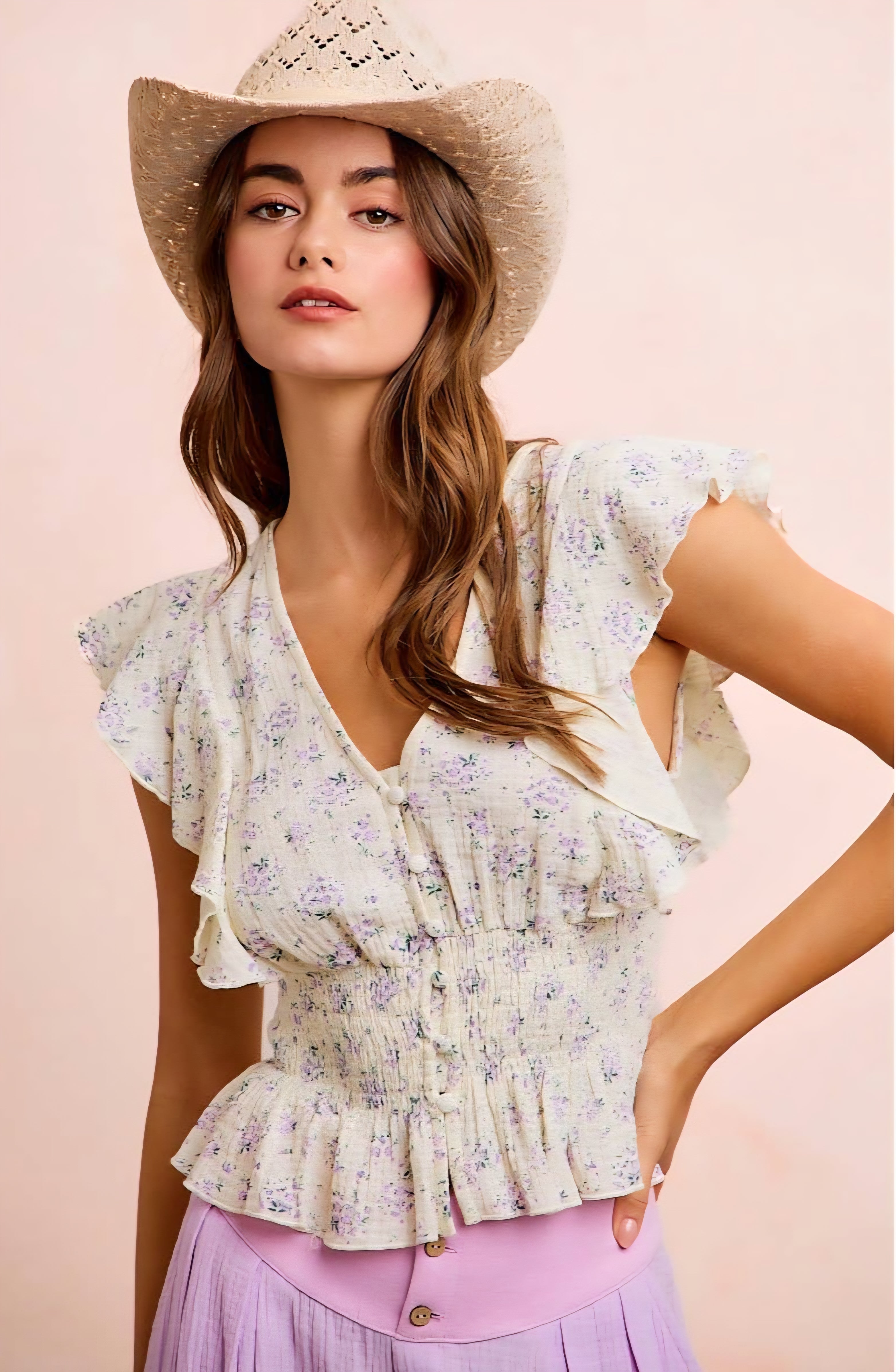 Lavender Bloom Gauze Ruffle Top