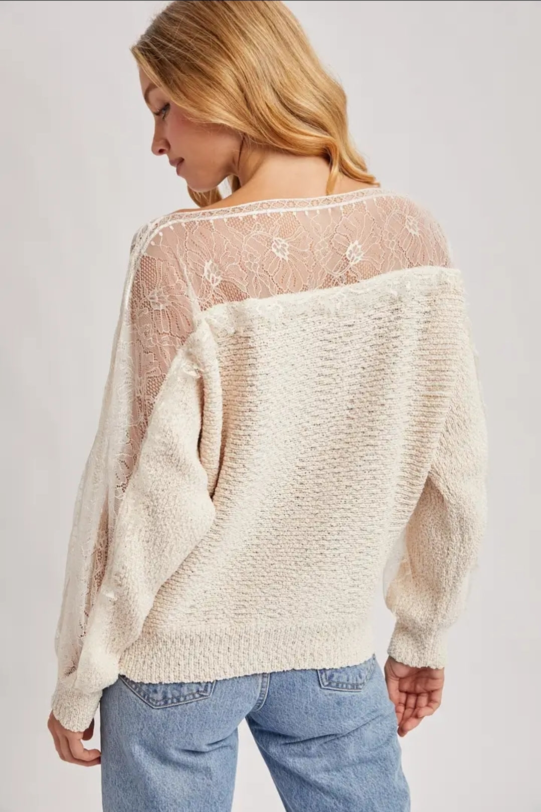 Neck Lace Trimmed Knit Sweater