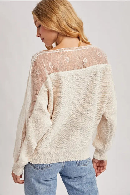 Neck Lace Trimmed Knit Sweater