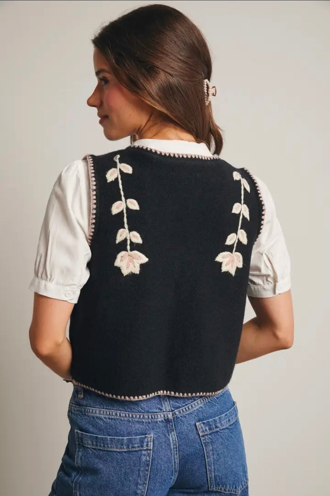 Floral Tie Front Knit Vest