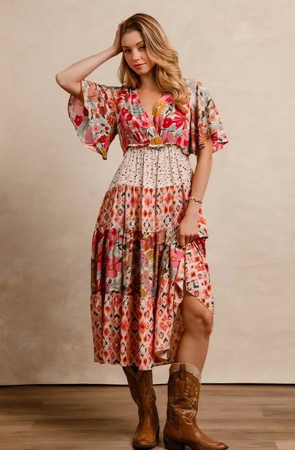 💐Floral Mix & Match Midi Dress