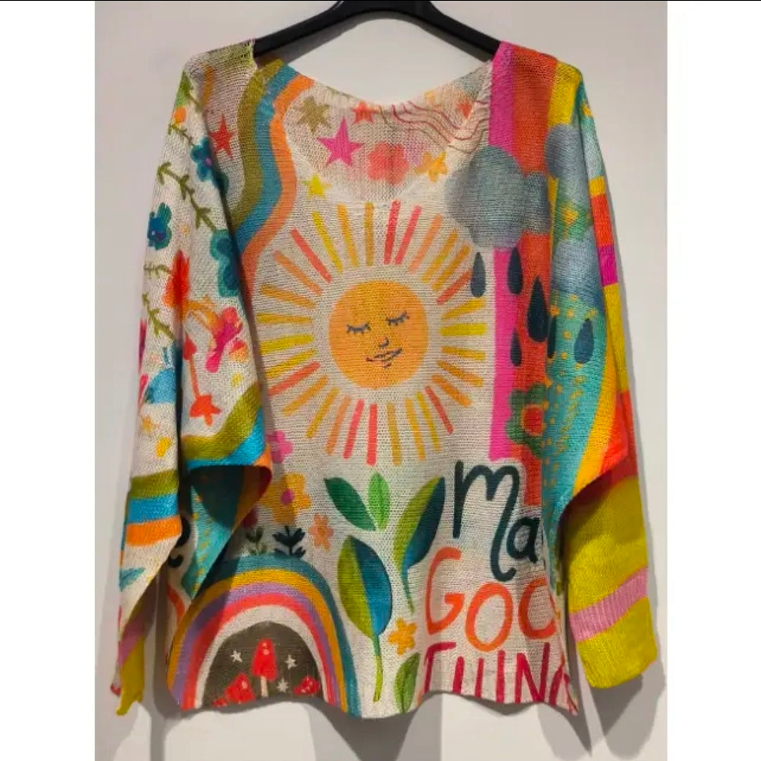 ☀️ Sunshine Dreams V-Neck Knit Sweater– Made in Italy | One Size