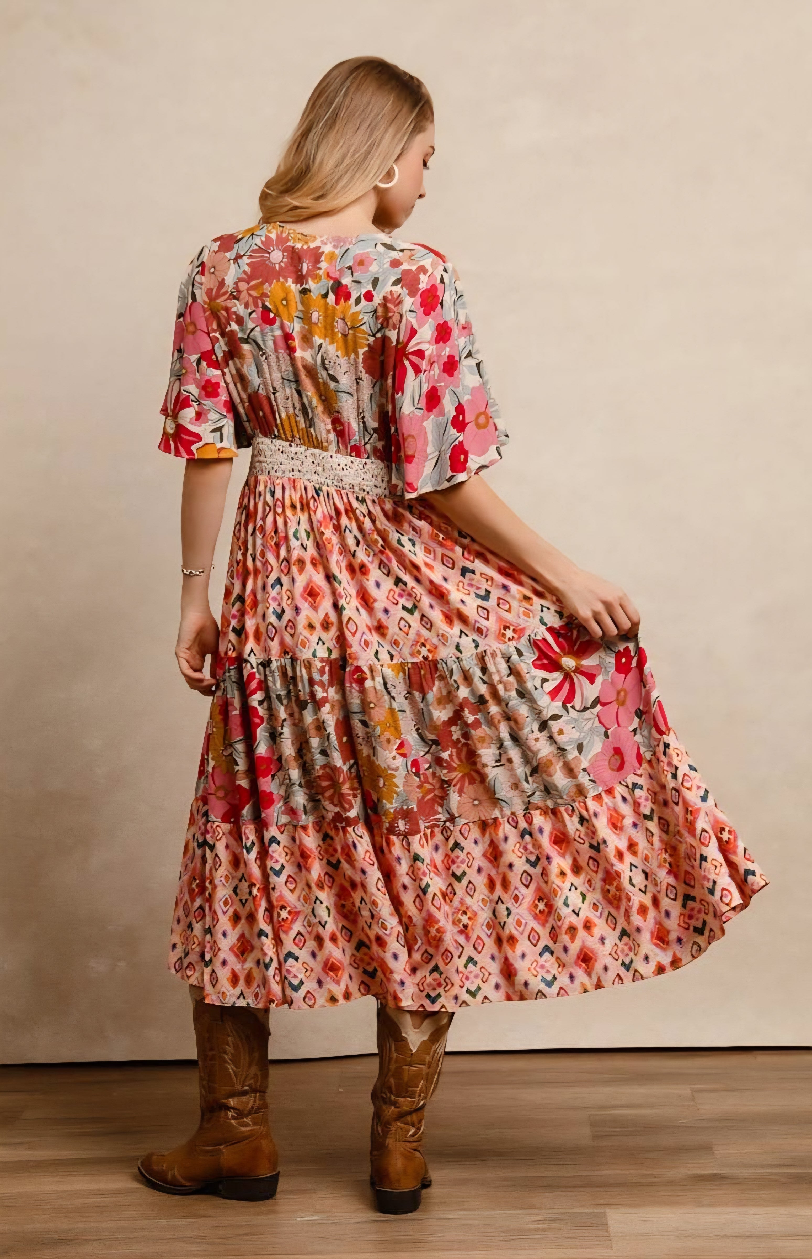 💐Floral Mix & Match Midi Dress