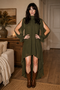 Vestido maxi asimétrico color oliva Autumn Radiance