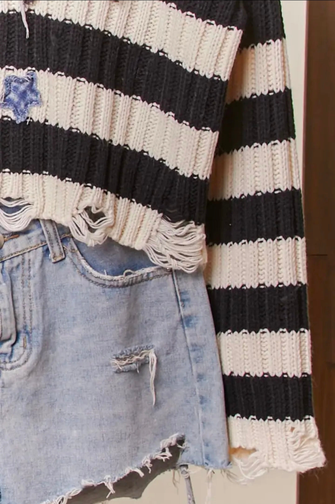 Star Denim Distressed Sweater