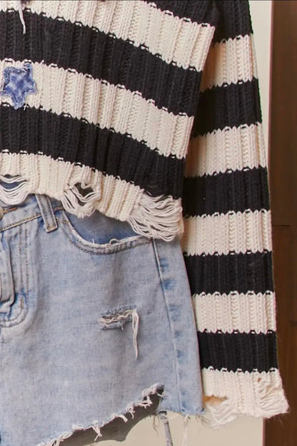Star Denim Distressed Sweater