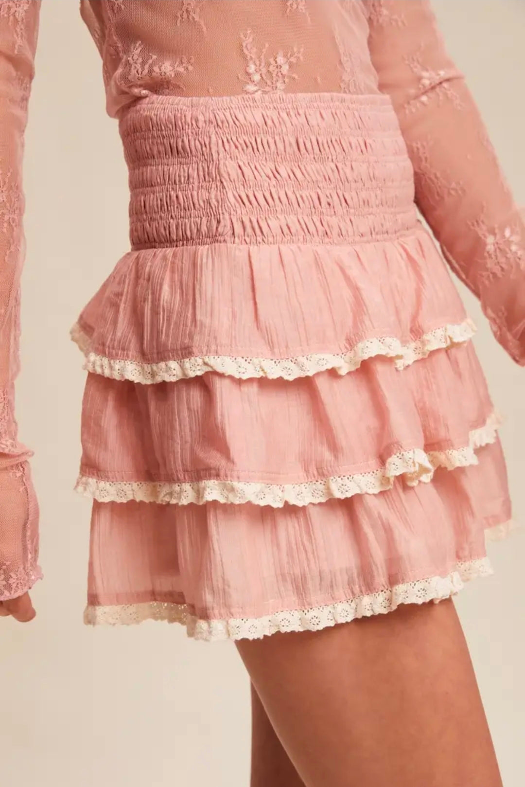 Blush Lace Tiered Smocked Skort
