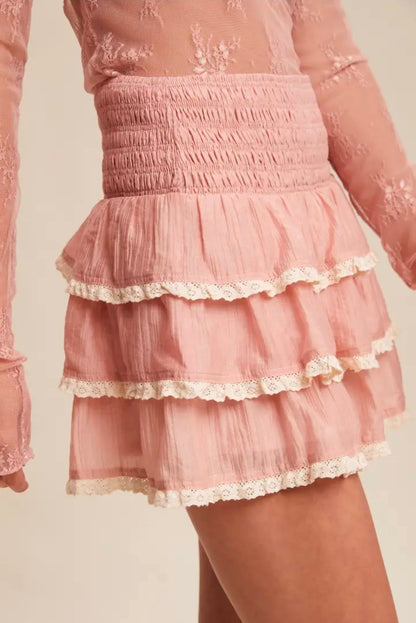Blush Lace Tiered Smocked Skort