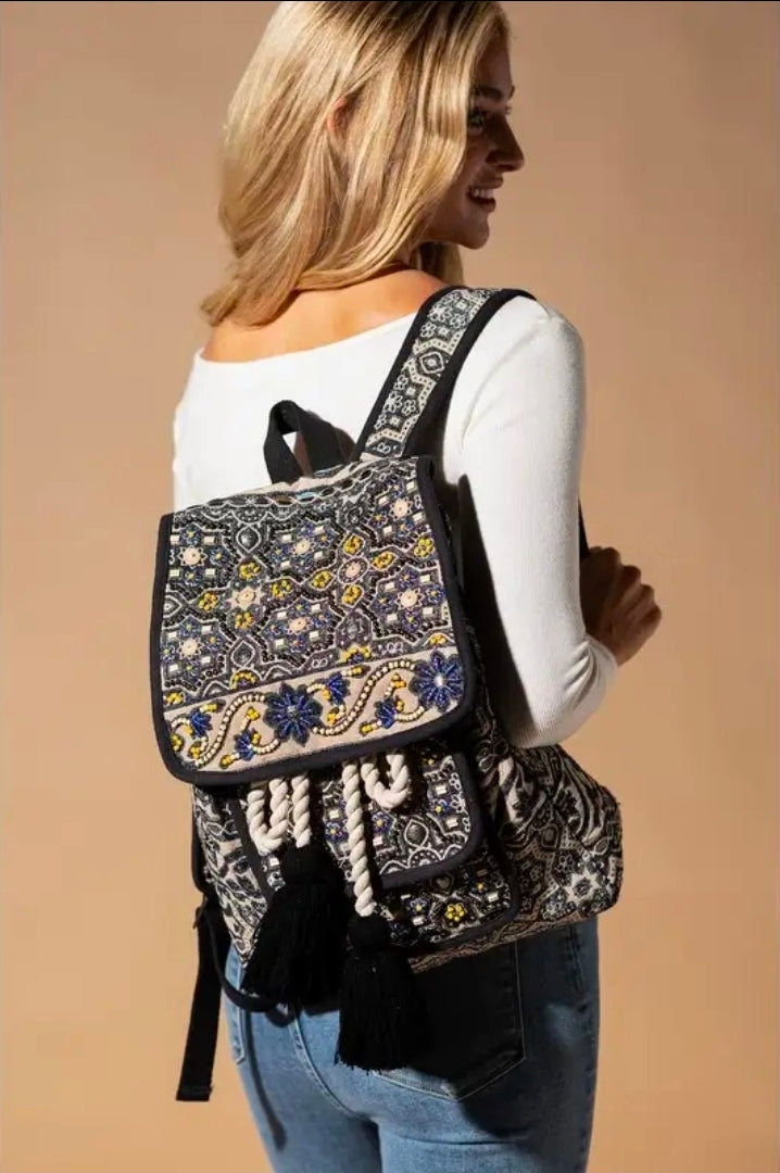 🌙✨ Moon Flower Boho Backpack ✨🎒
