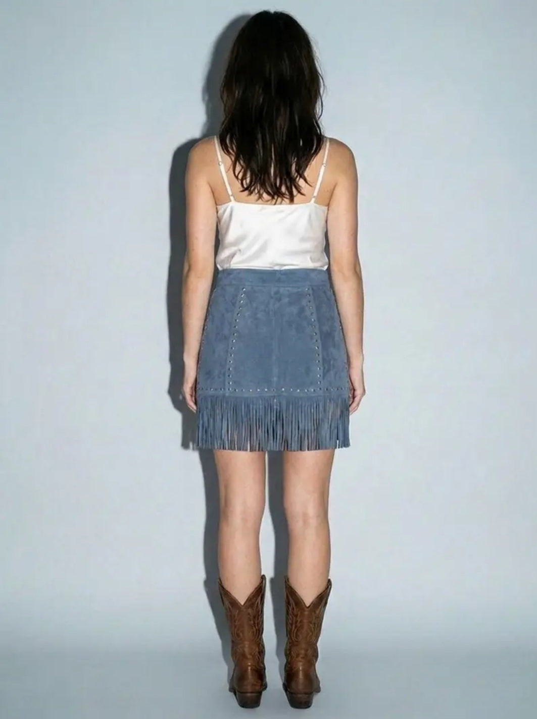 Studded Faux Suede Fringe Mini Skirt