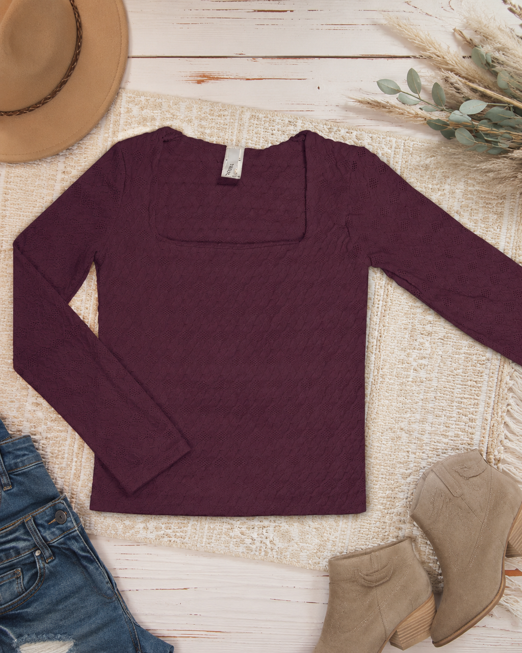 Adeline Lace-Textured Square Neck Top