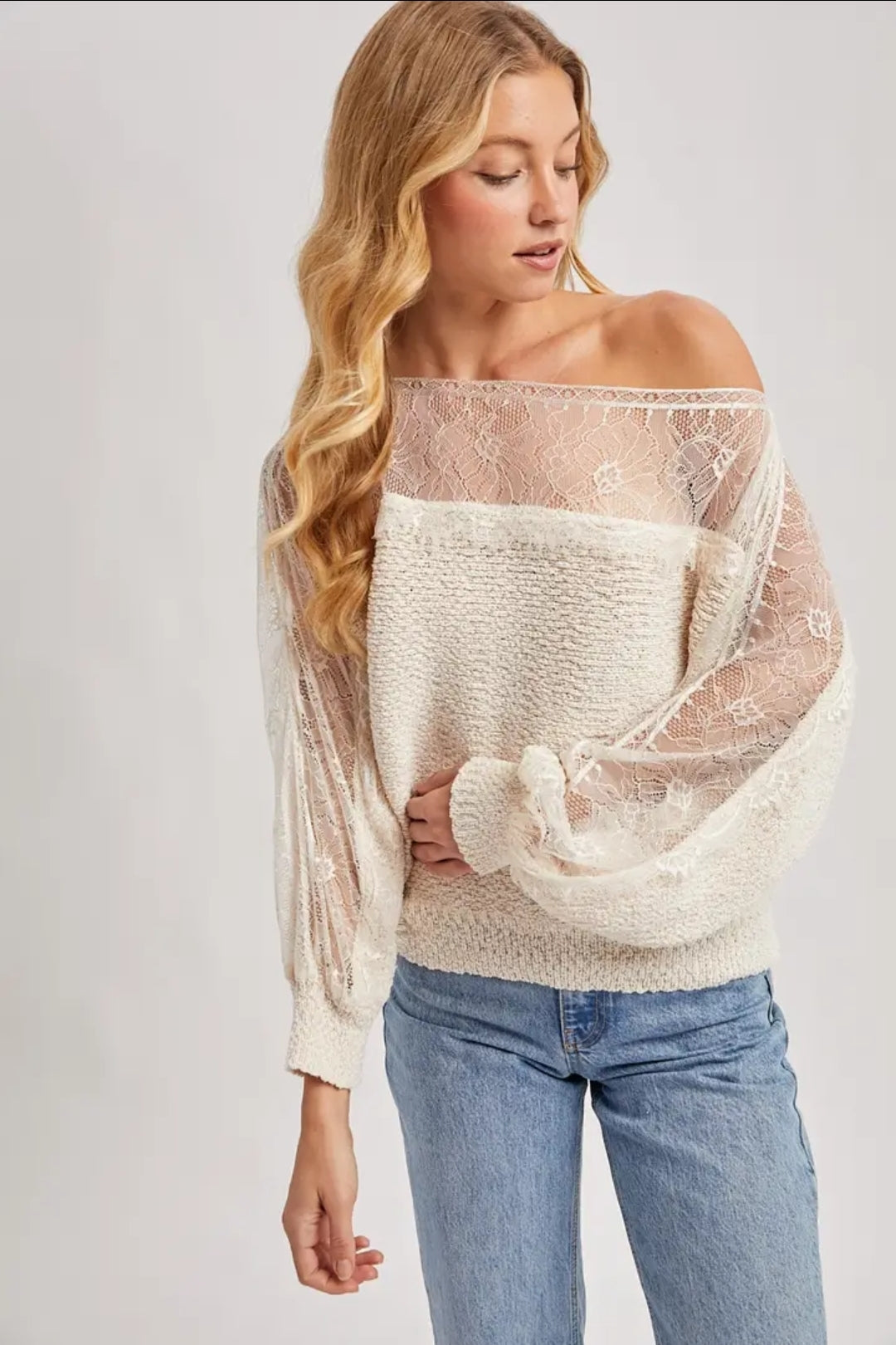 Neck Lace Trimmed Knit Sweater