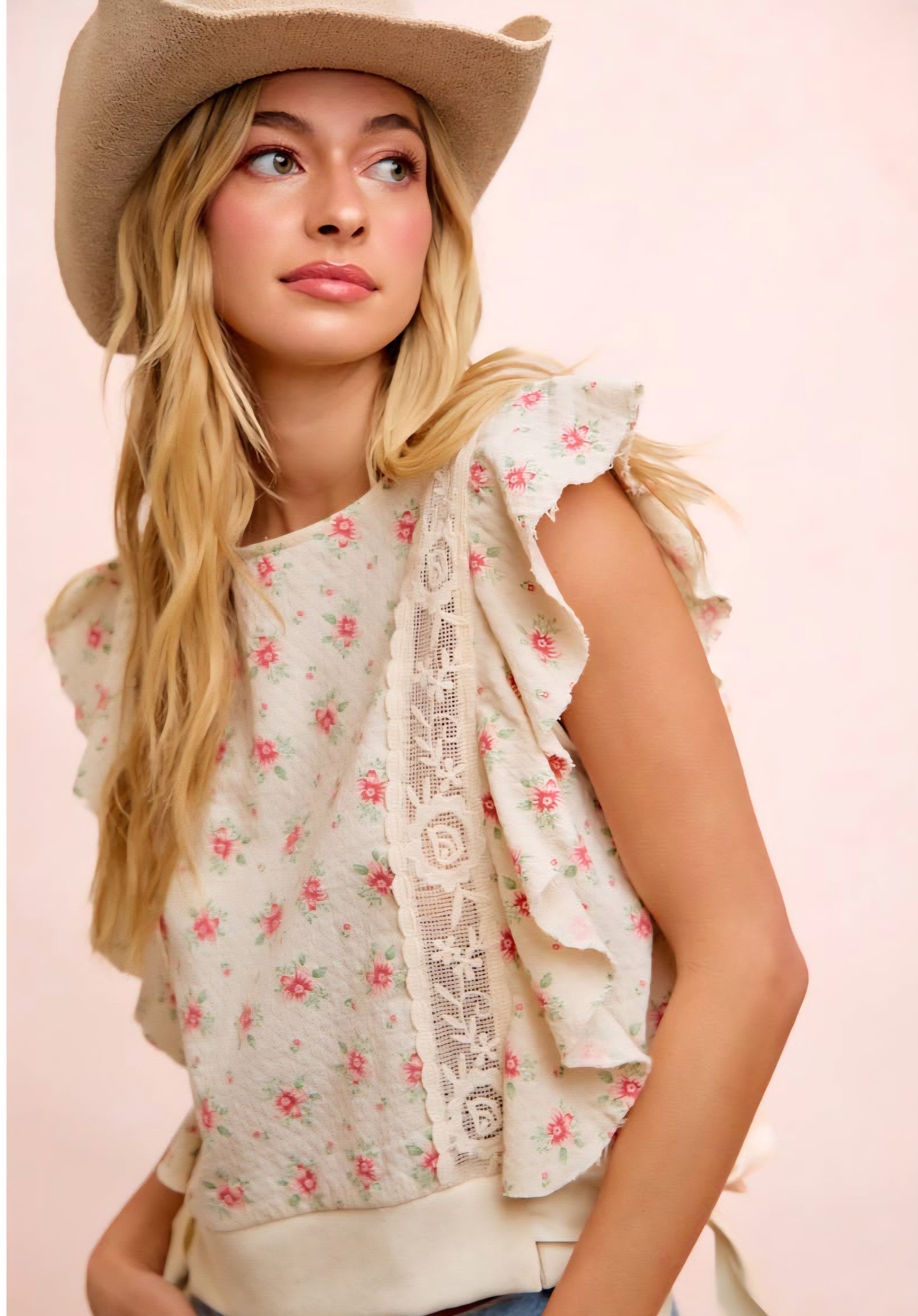 Floral Ruffle Sleeve Top