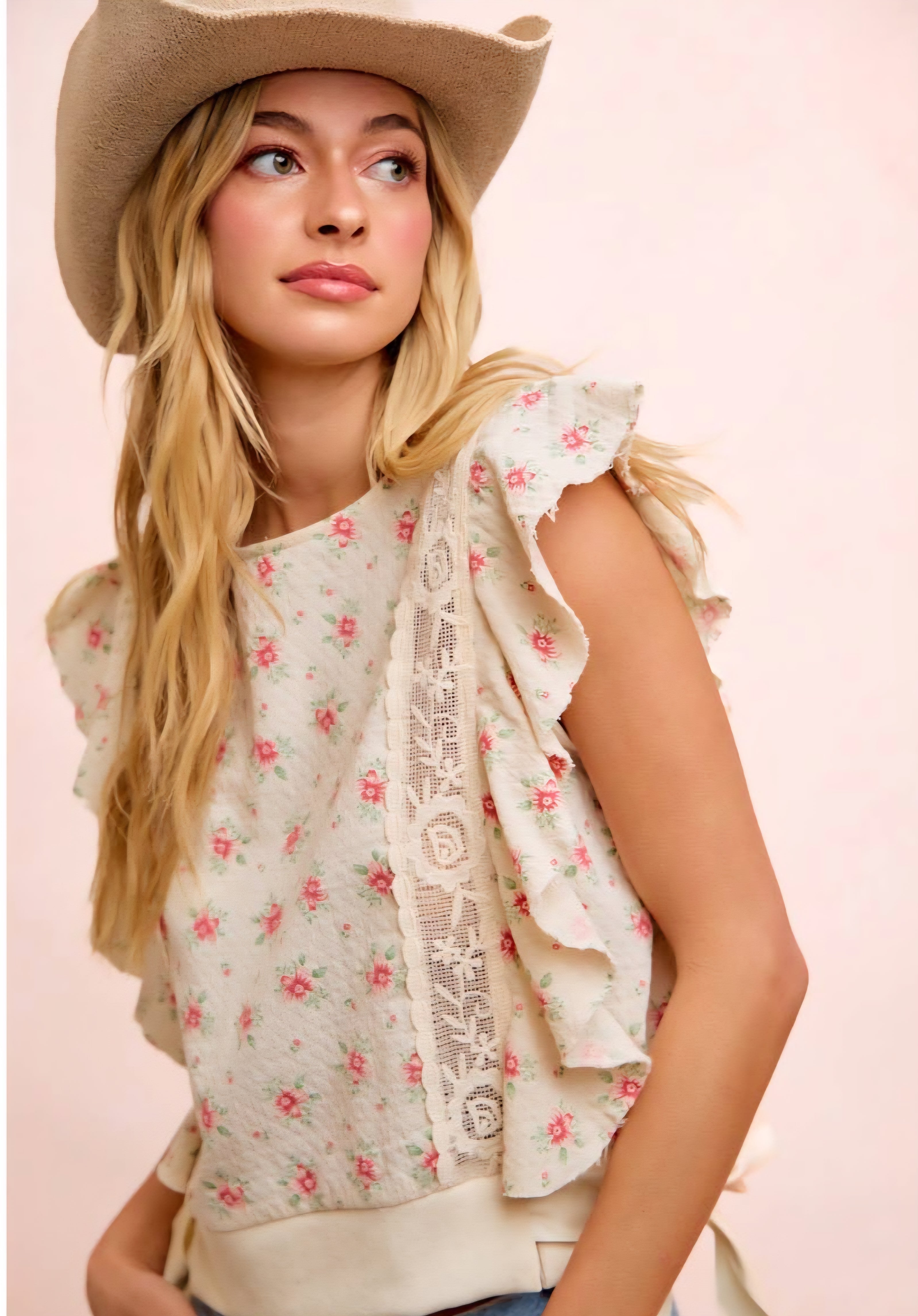 Floral Ruffle Sleeve Top