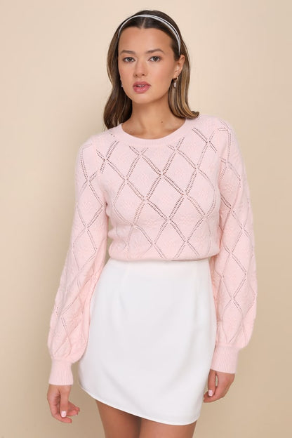 🌸 Pretty in Pink Openwork Puff Sleeve Sweater 🌸