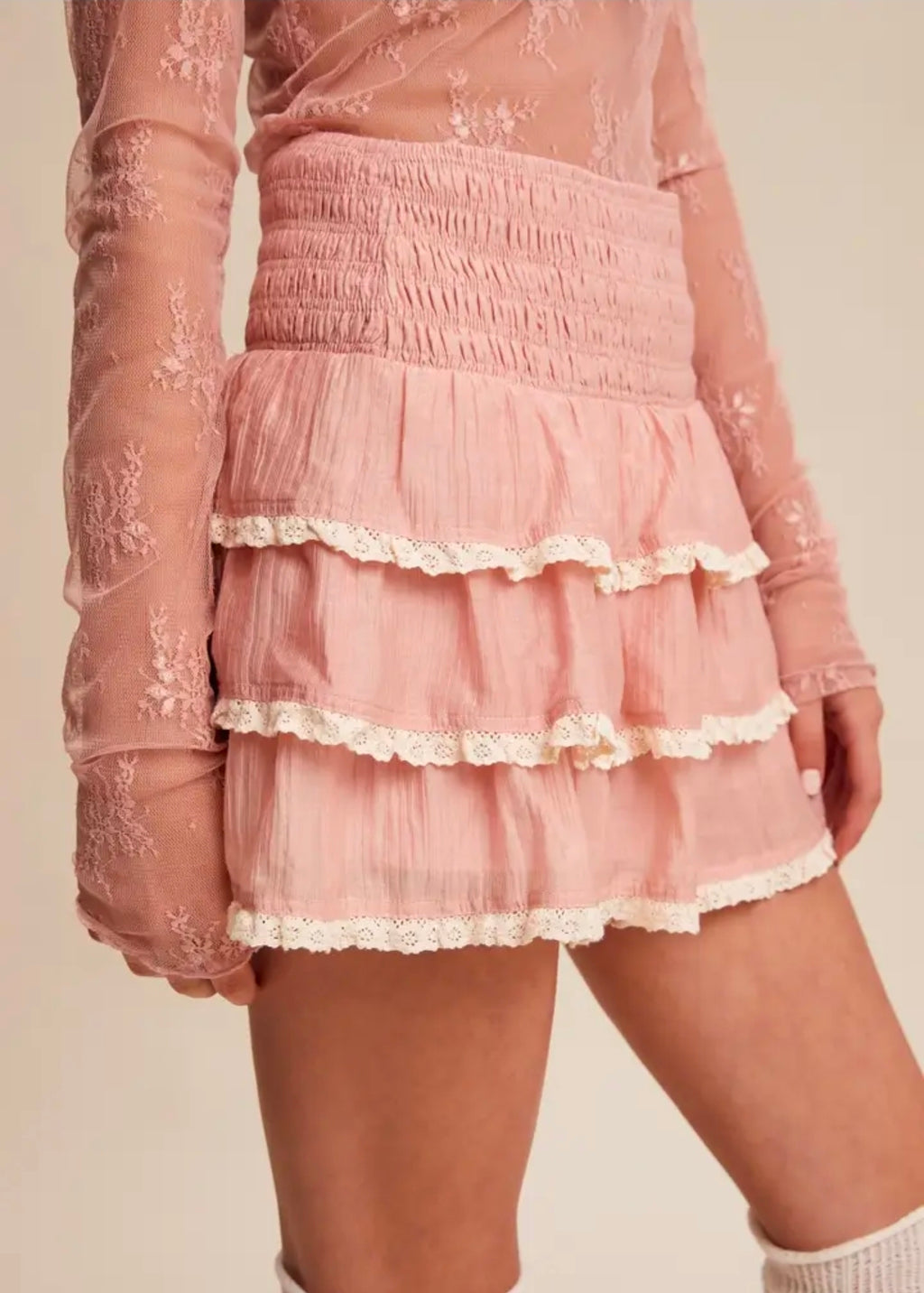 Blush Lace Tiered Smocked Skort