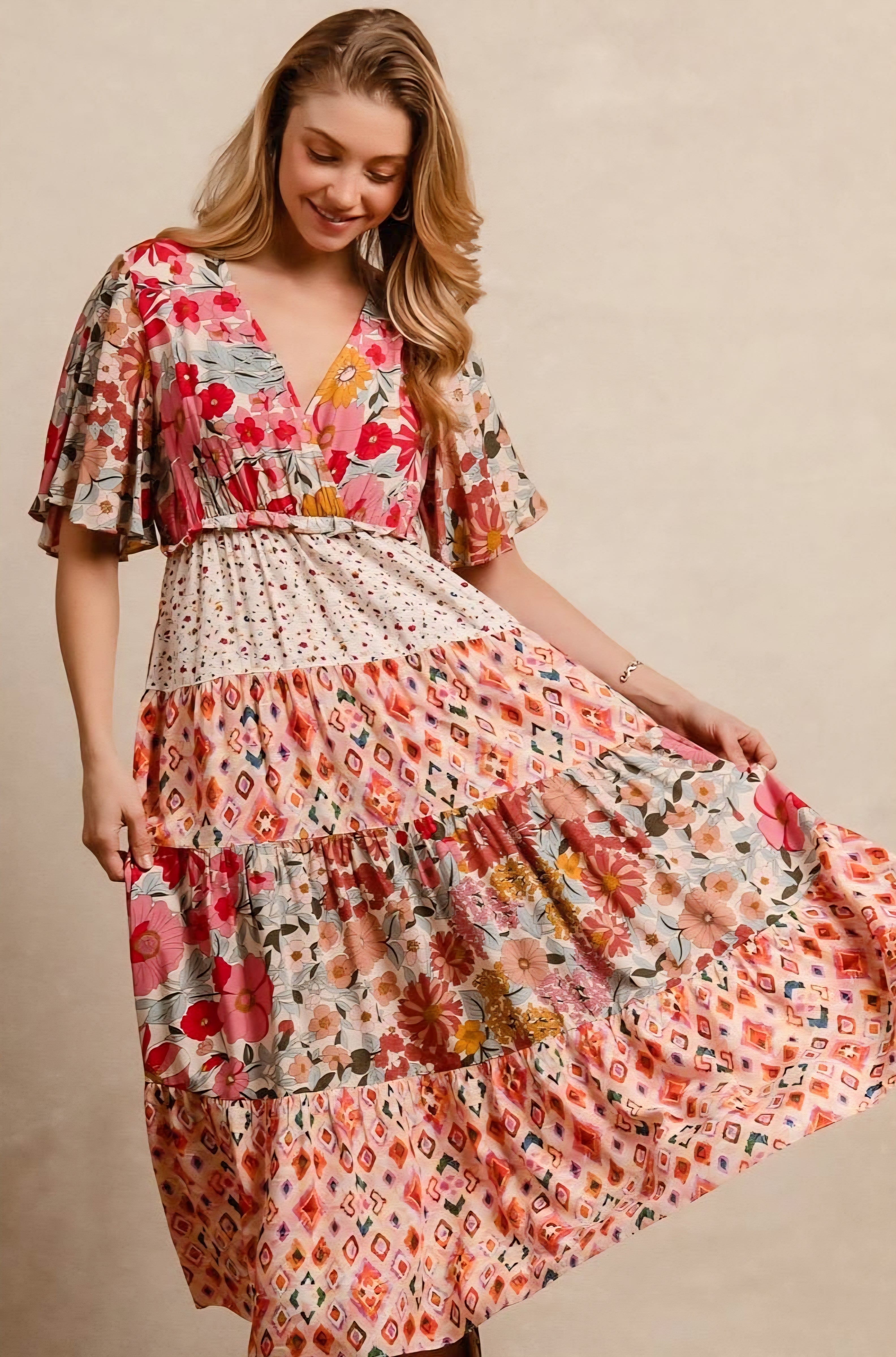💐Floral Mix & Match Midi Dress