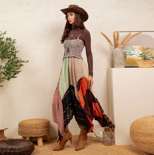 Vestido midi estilo boho de retazos